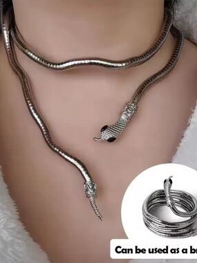 Silver Snake Coil Necklace Bracelet - Reptile Style Accessory
